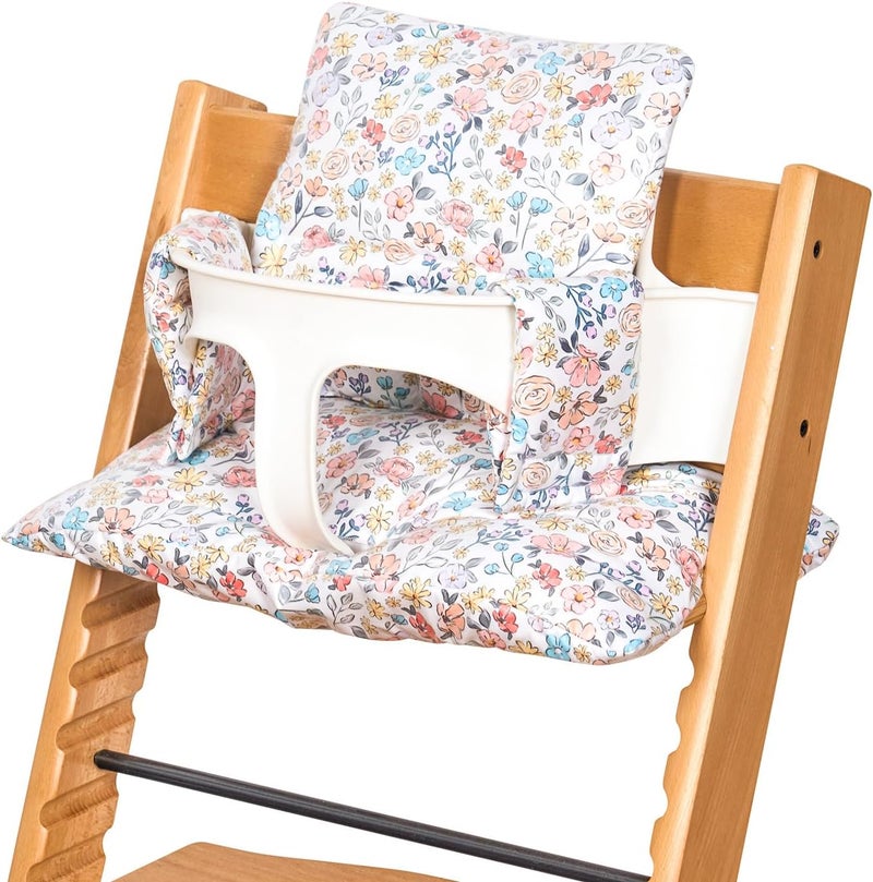 DADOUMAN Extra Padded Soft Dining Chair Seat Cushion, Wateproof & Wipe Clean Cushion for Stokke Tripp Trapp High Chair, 18" L x 11" W, Compatible & Convertible Design (Blooming Flowers) - Image 1